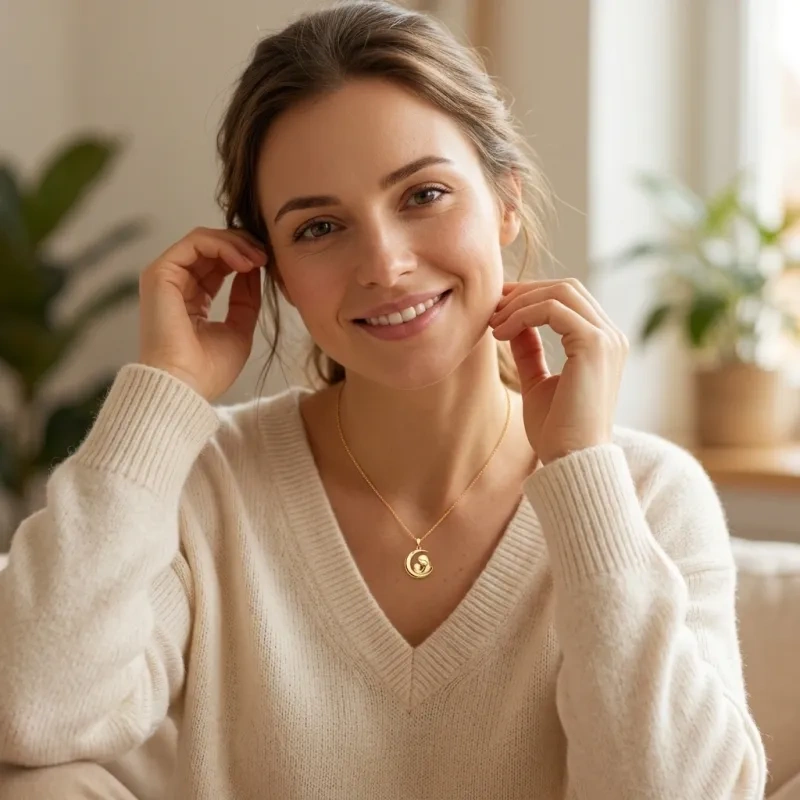 Collar con colgante de moissanita y la luna en oro rosa de 10 quilates-3