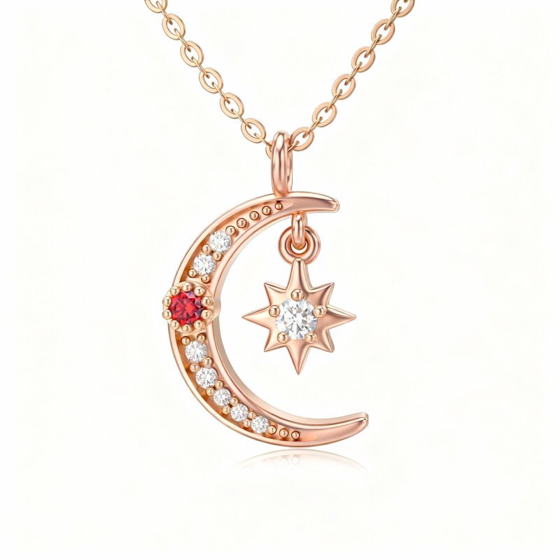 Collar con colgante de luna y estrella de moissanita en oro rosa de 14 quilates-1