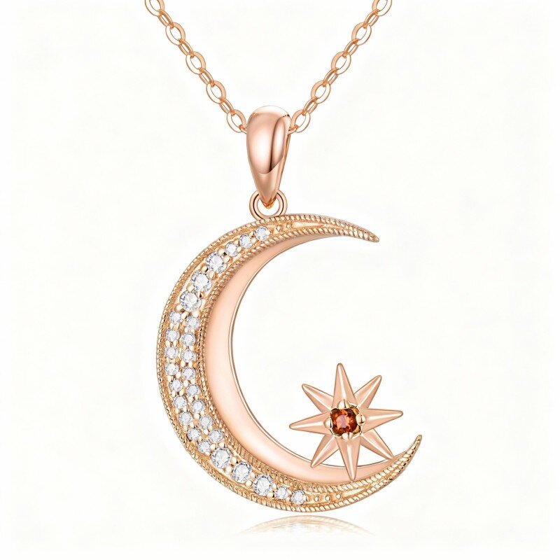 14K roségouden Moissanite Maan & Ster Hanger Ketting-1