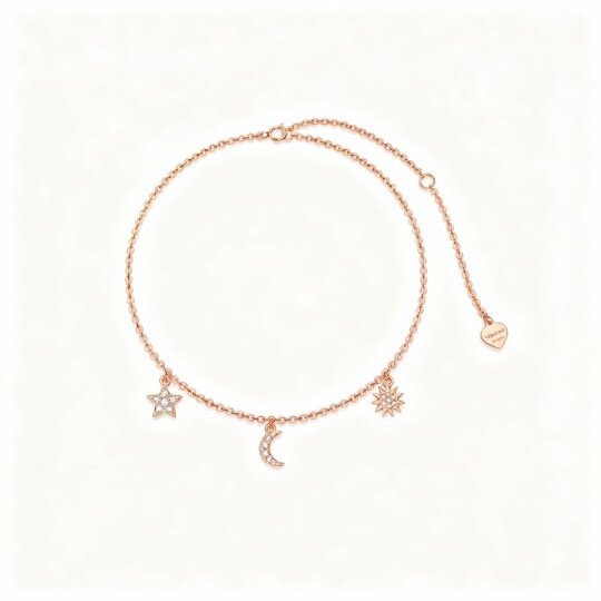 10K Rose Gold Moissanite Moon & Star & Sun Charm Bracelet