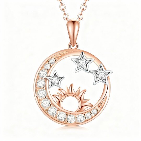 10K Rose Gold Moissanite Moon & Star & Sun Pendant Necklace