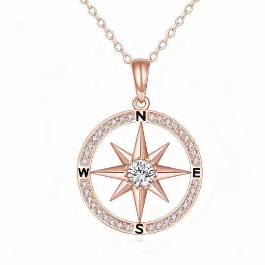 10K Rose Gold Cubic Zirconia & Moissanite & Opal Compass Pendant Necklace