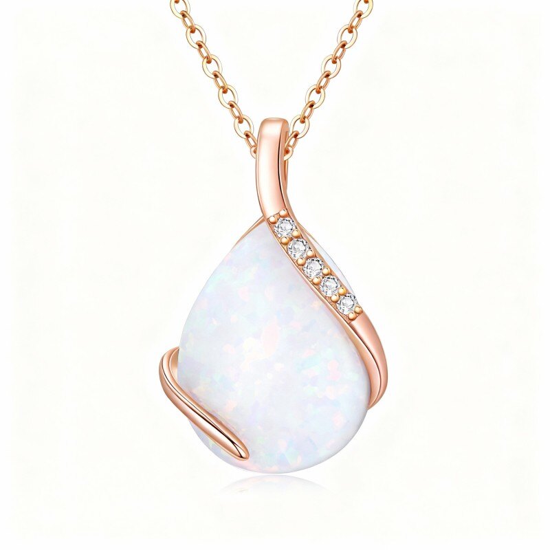 قلادة على شكل قطرة من الذهب الوردي عيار 14 قيراطًا مرصعة بالمواسانيت والأوبال-1