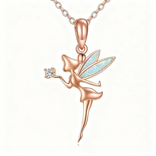 10K Rose Gold Moissanite & Opal Fairy Pendant Necklace