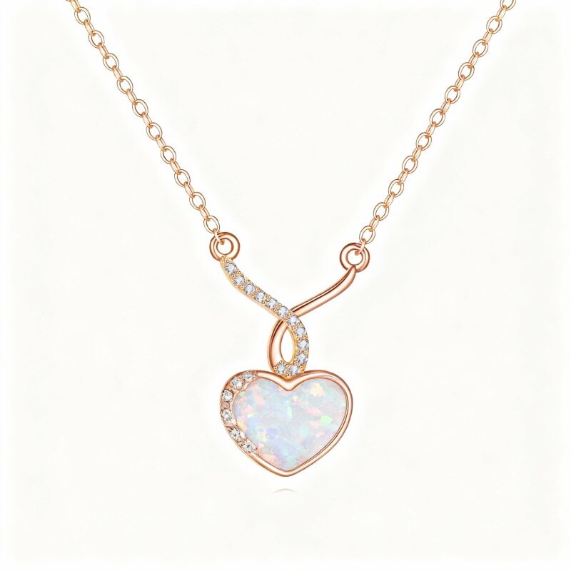 Collar con colgante de corazón de moissanita y ópalo en oro rosa de 18 quilates-1