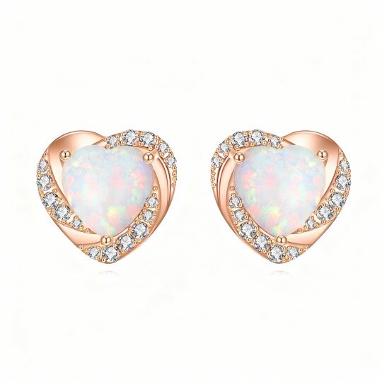 Kolczyki z 10-karatowego różowego złota z moissanitem i opalem w kształcie serca