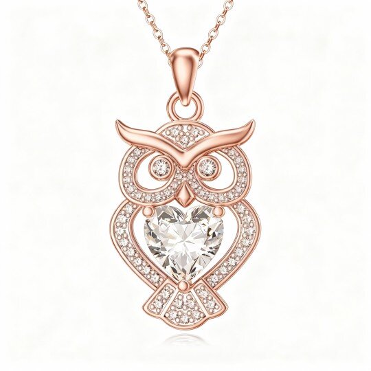 Colar com pendente de coruja em moissanita e ouro rosa 9K