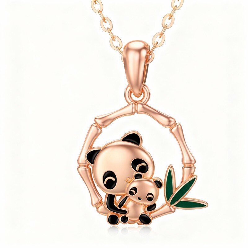 10K Rose Gold Moissanite Panda & Bamboo Pendant Necklace-1