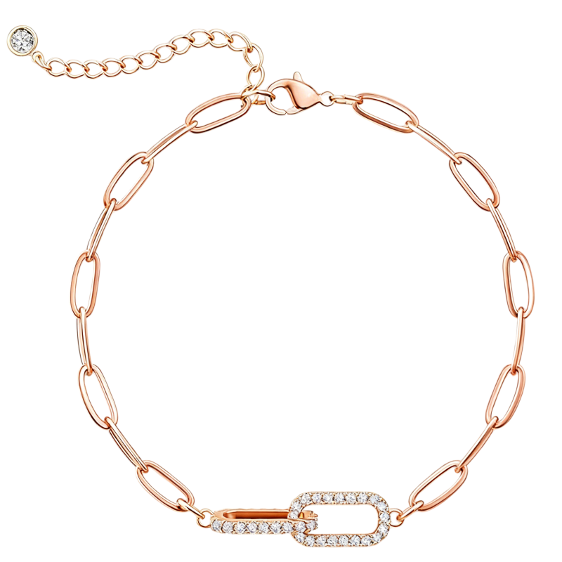 Pulsera de moissanita con clip de papel y oro rosa de 10 quilates-1