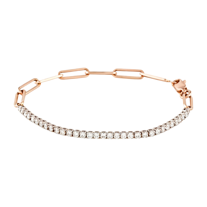 Pulsera de moissanita con clip de papel y oro rosa de 14 quilates-1