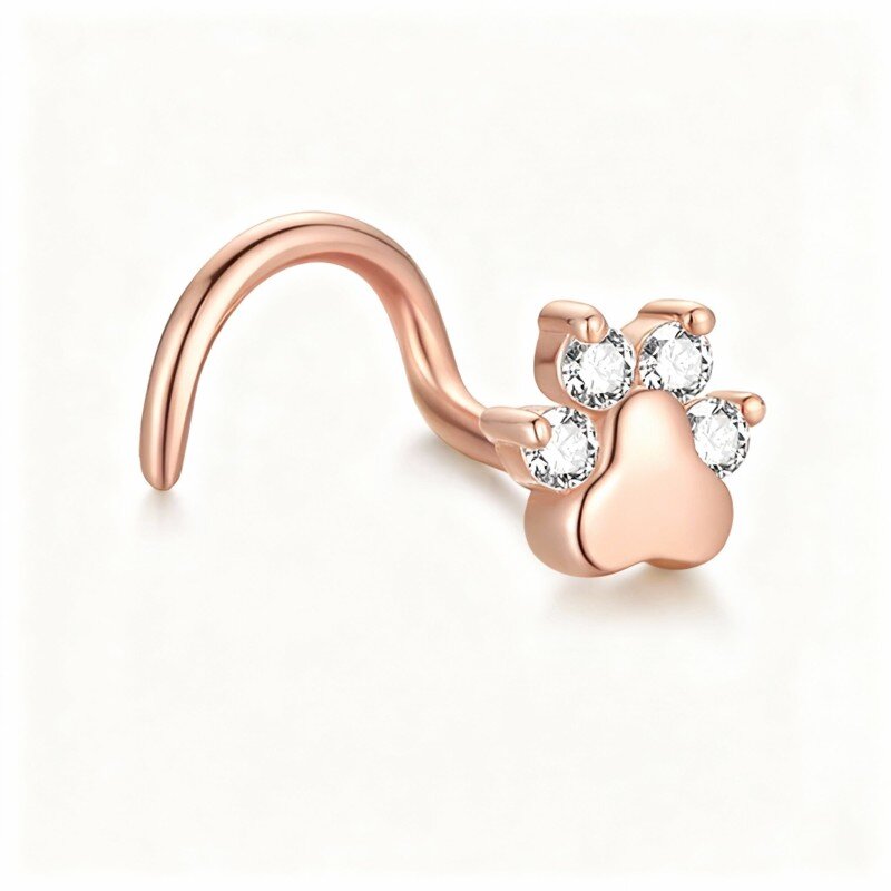Piercing de nariz em forma de pata com moissanita em ouro rosa 10K-1