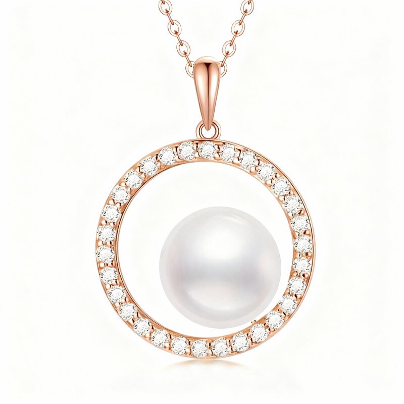14K Rose Gold Moissanite & Pearl Circle Pendant Necklace-1