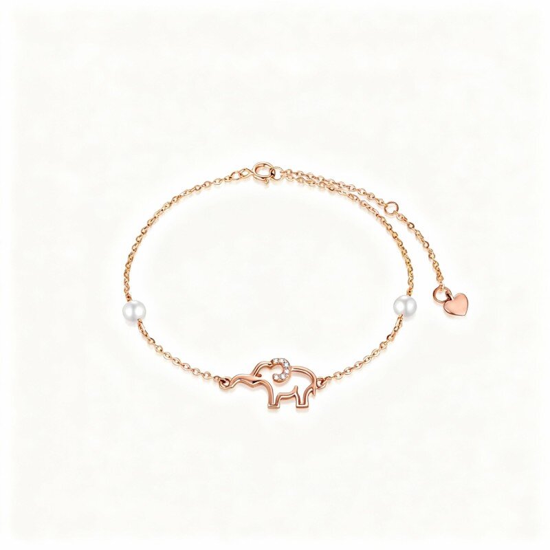 خلخال من الذهب الوردي عيار 18 قيراطًا مرصع بحجر مويسانيتي ولؤلؤ على شكل فيل، بطبقة واحدة-1