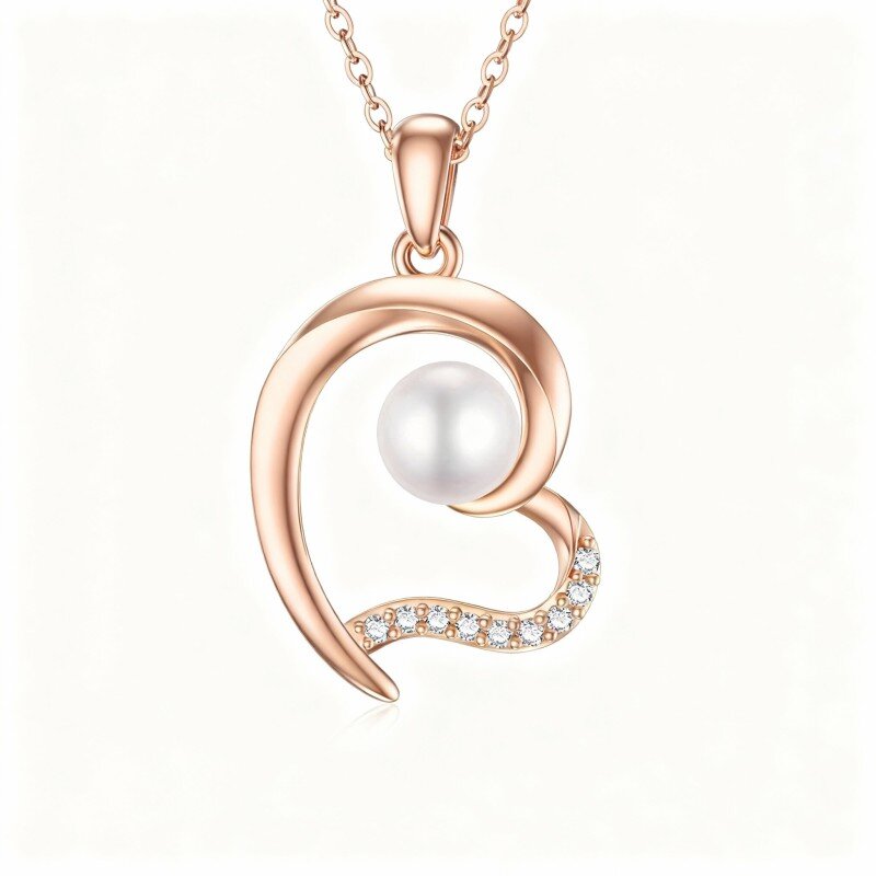 10K Rose Gold Moissanite & Pearl Heart Pendant Necklace-1