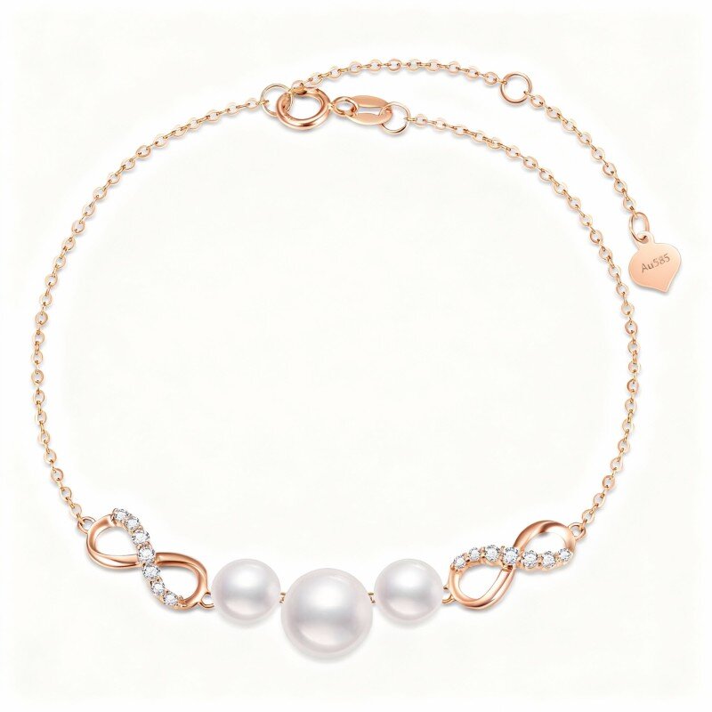 18K Rose Gold Moissanite & Pearl Infinity Symbol Charm Bracelet-1