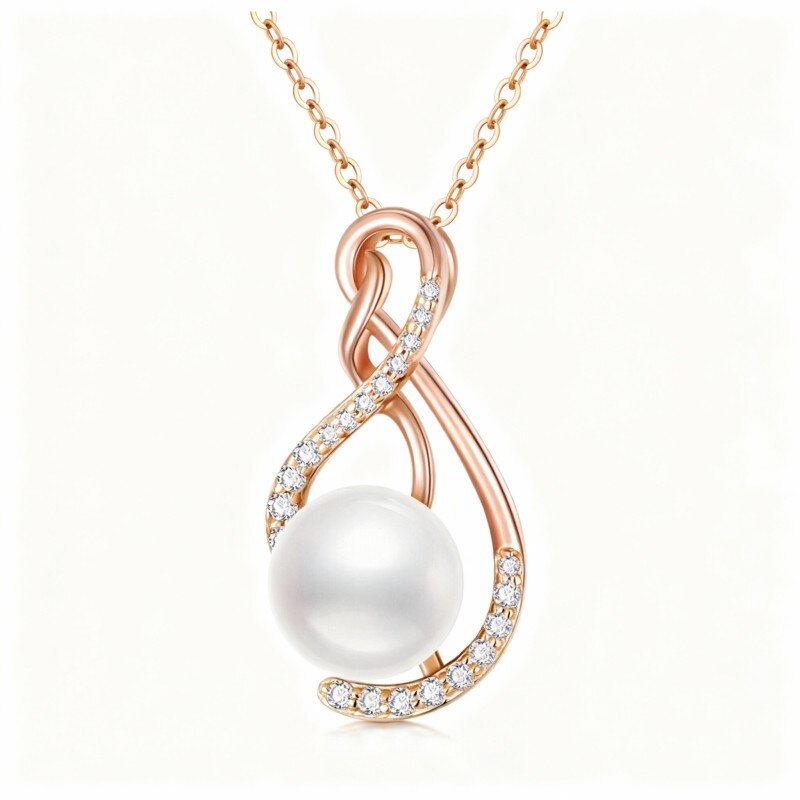 18K Rose Gold Moissanite & Pearl Infinity Symbol Pendant Necklace-1