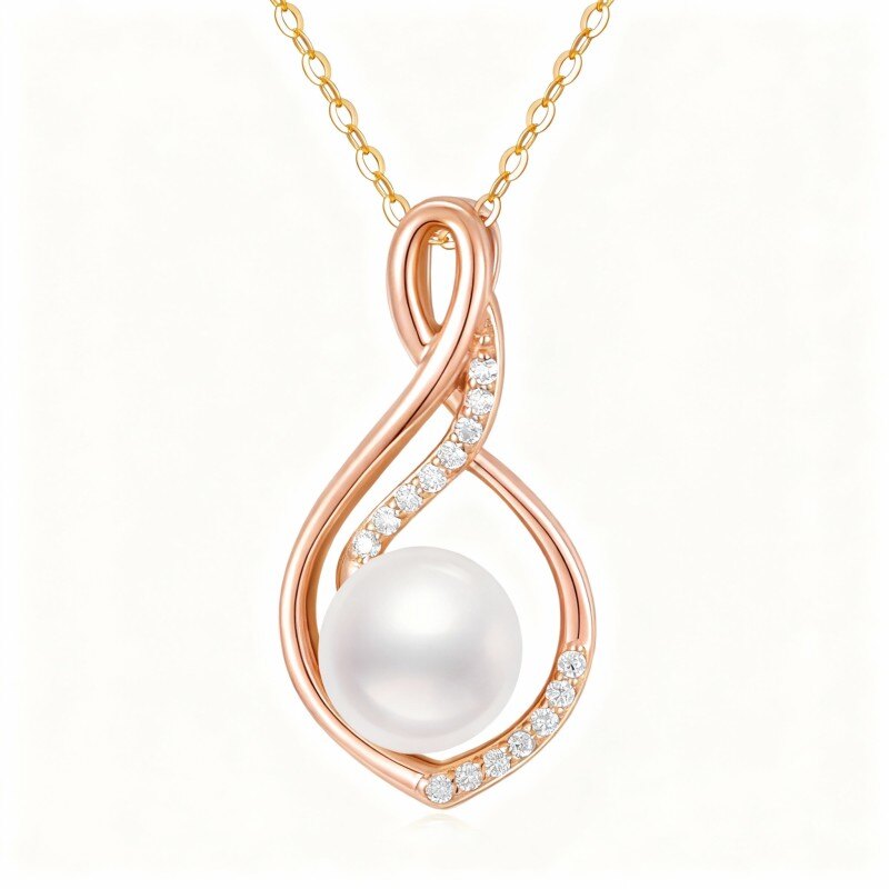 14K Rose Gold Moissanite & Pearl Infinity Symbol Pendant Necklace-1