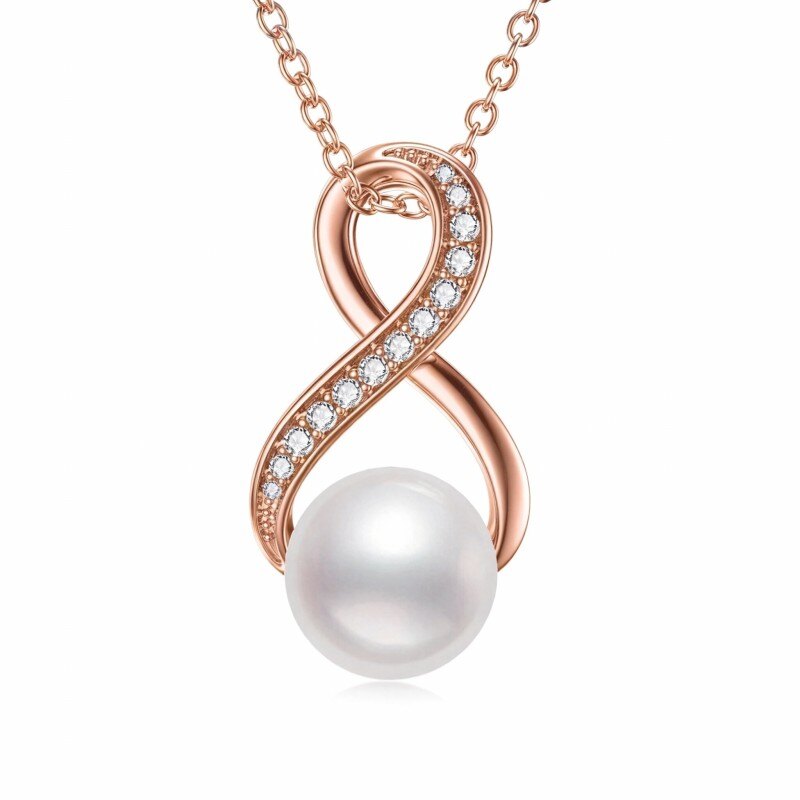14K Rose Gold Moissanite & Pearl Infinity Symbol Pendant Necklace-1