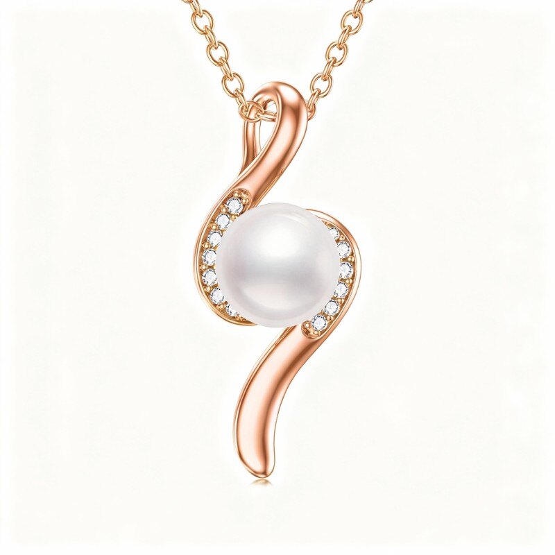 Collar con colgante redondo de oro rosa de 10 quilates con moissanita y perlas-1