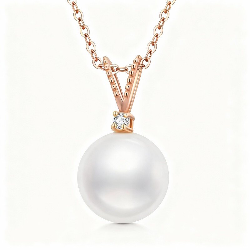 Collar con colgante redondo de oro rosa de 14 quilates con moissanita y perlas-1