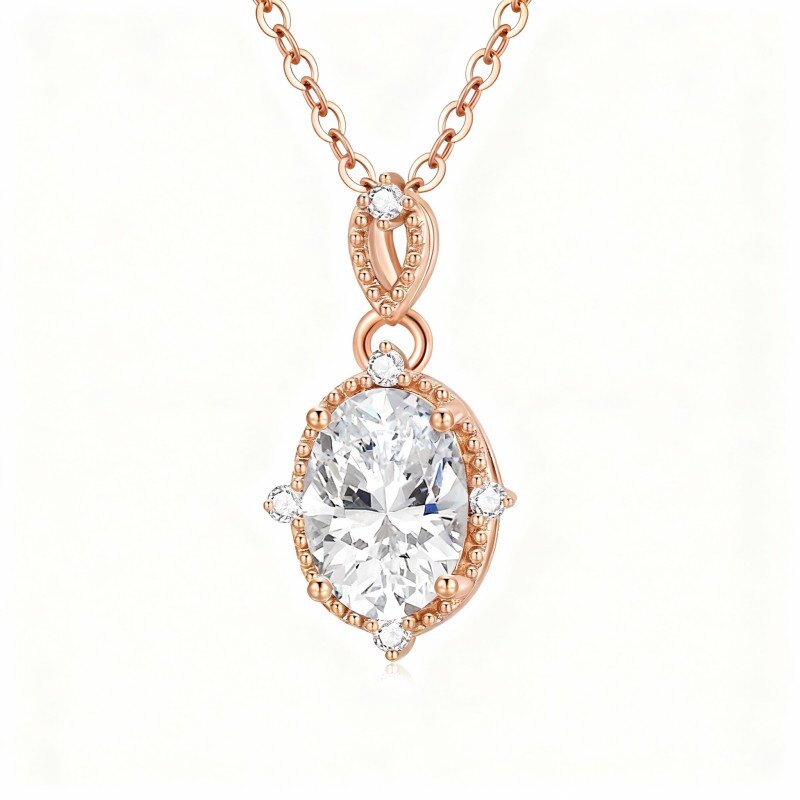 Halskette mit Moissanit-Anhänger aus 14 Karat Roségold-1