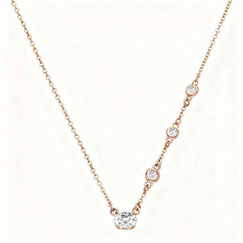 Collier pendentif moissanite en or rose 14 carats-1