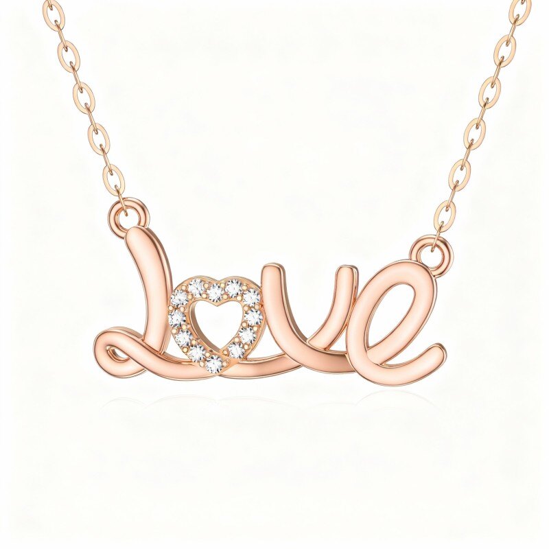 Naszyjnik z wisiorkiem z moissanitem 14K z różowego złota z grawerowanym napisem-1