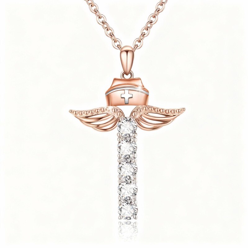 Naszyjnik z wisiorkiem z moissanitem 18K różowego złota-1