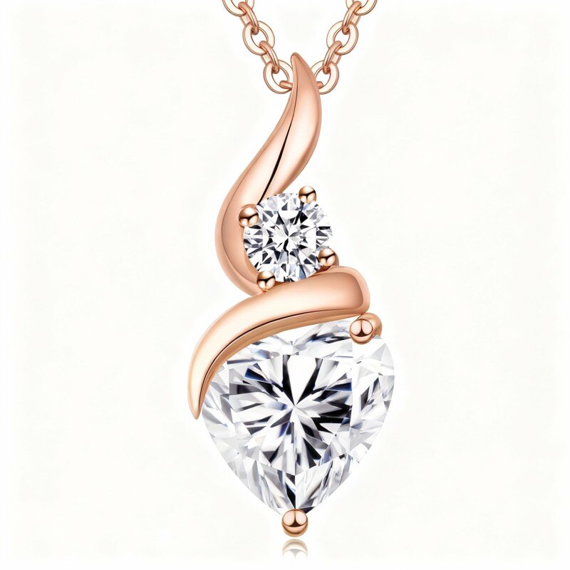 Collier pendentif en or rose 10 carats avec zircon cubique et moissanite, pierre de naissance personnalisée, gravure personnalisée, cœur et symbole de l'infini-1