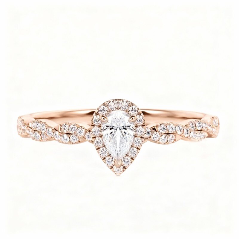 Anel de Noivado Personalizado para Casal em Ouro Rosa 18K com Moissanita e Gravação Personalizada-1