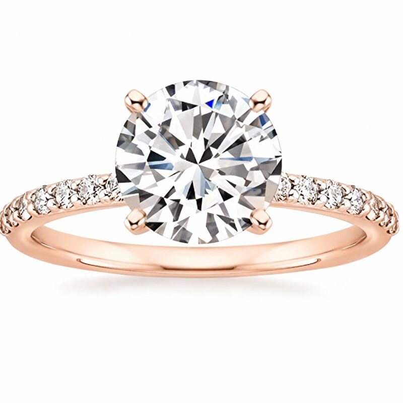 Anillo de compromiso para parejas con grabado personalizado de moissanita y oro rosa de 9 quilates-17