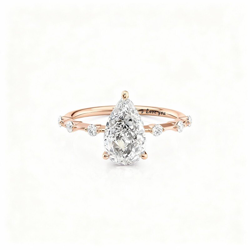 14Kローズゴールド モアッサナイト パーソナライズ刻印エンゲージリング-1