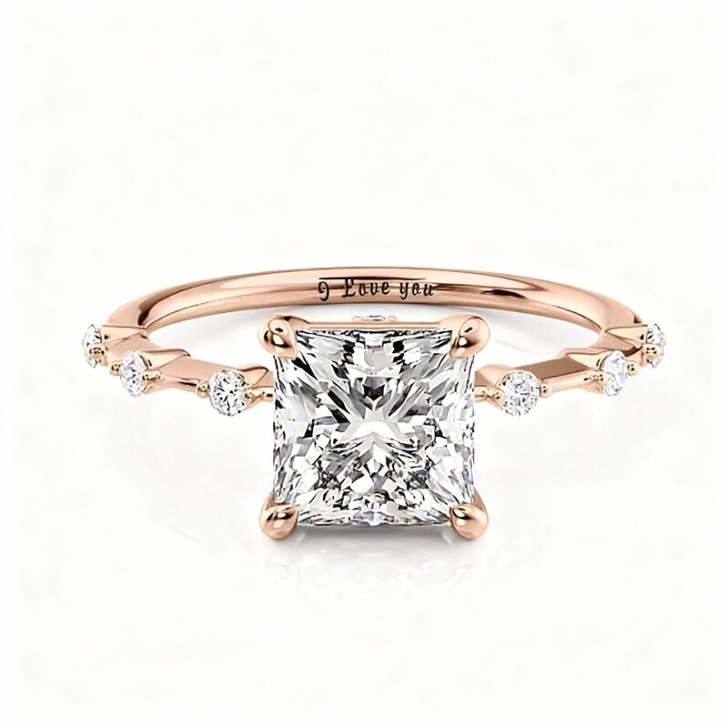 10Kローズゴールド モアッサナイト パーソナライズ刻印入りエンゲージリング-1