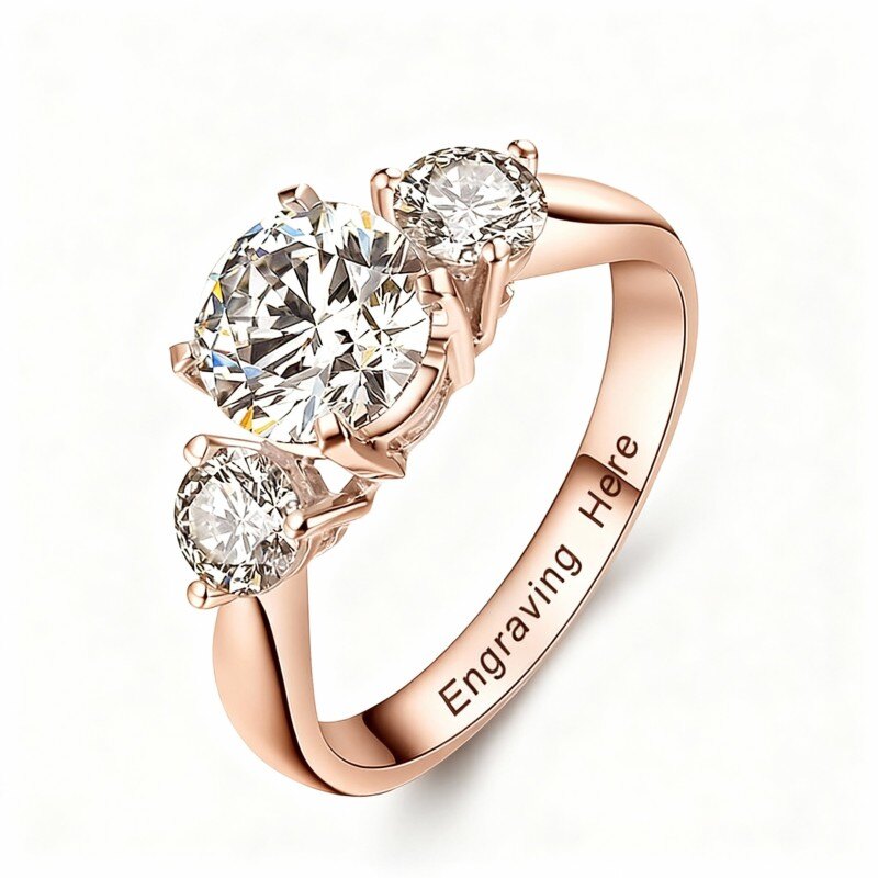 10K Rose Gold Moissanite Personalized Engraving Ring-1