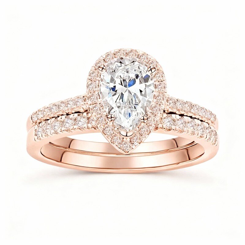 10K roségouden moissaniet gepersonaliseerde trouwring met gravure-1