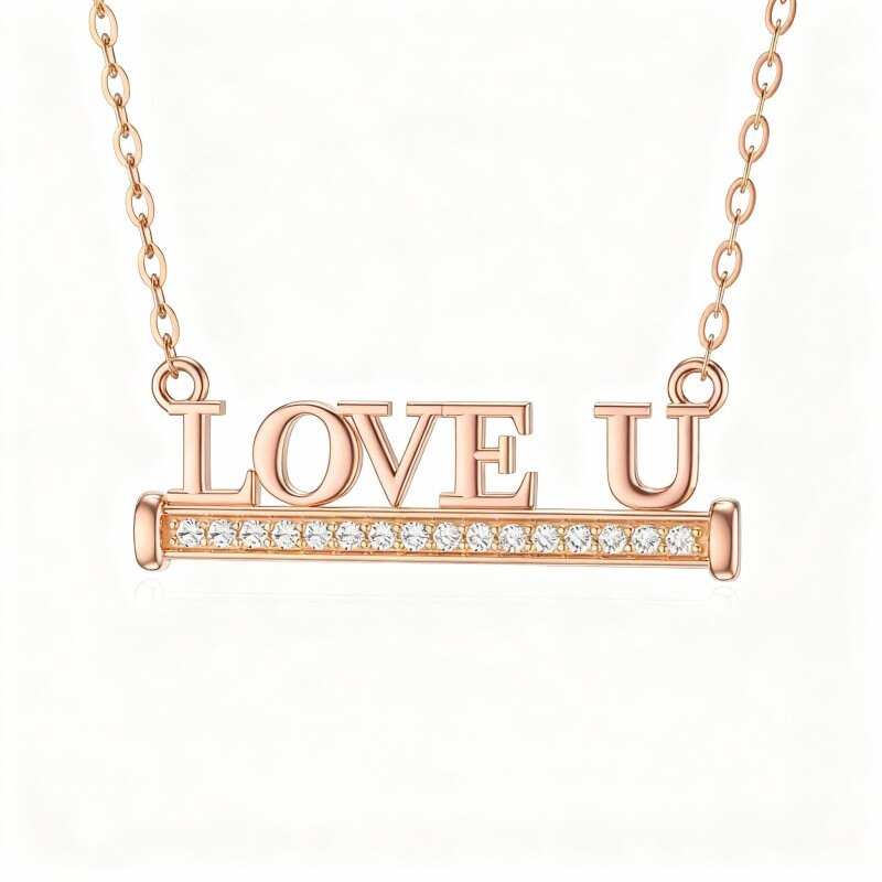 Collar con colgante de inicial personalizada en oro rosa de 10 quilates con moissanita-1