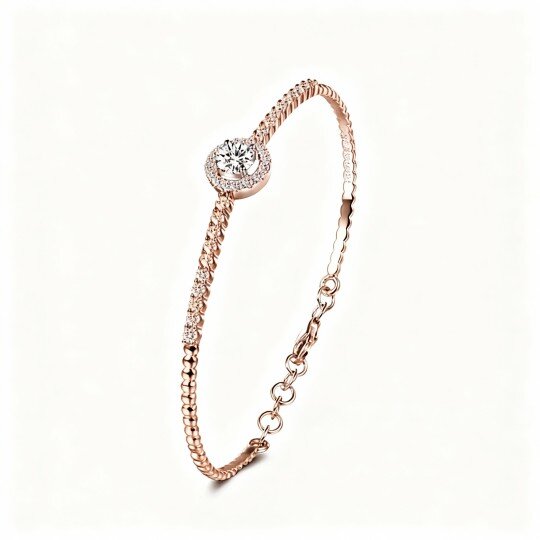 Pulseira rígida lisa de moissanita em ouro rosa 10K