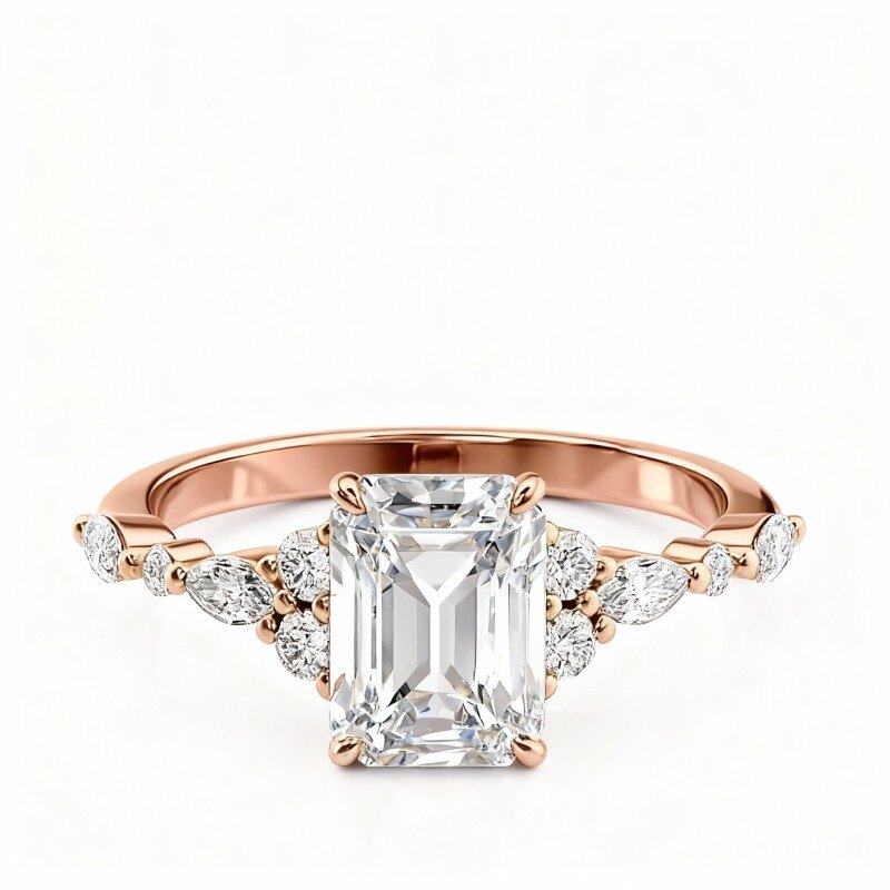 Anillo de moissanita de oro rosa de 14 quilates-1