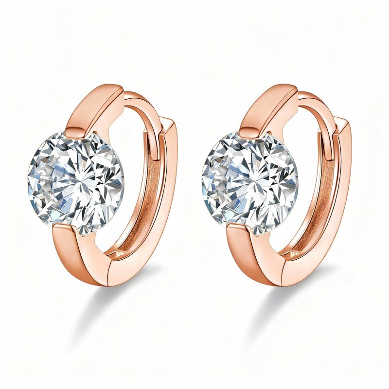 10K Rose Gold Moissanite Round Hoop Earrings-1