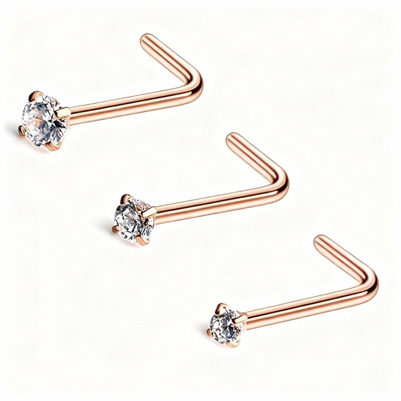 9K Rose Gold Moissanite Round Nose Ring-2
