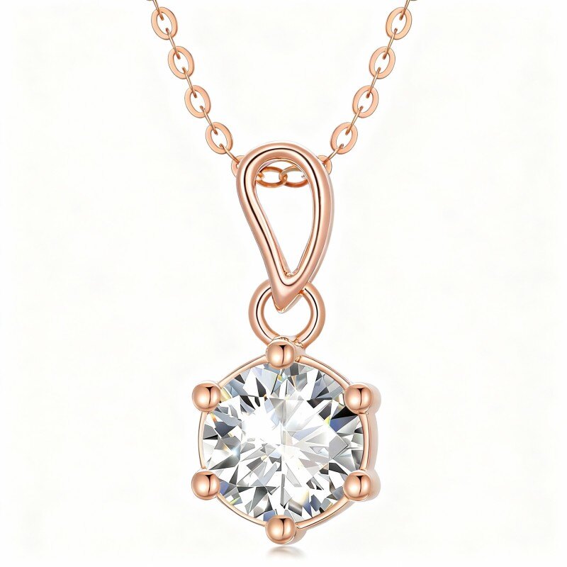 قلادة دائرية من الذهب الوردي عيار 10 قيراط مرصعة بالمواسانيت-1