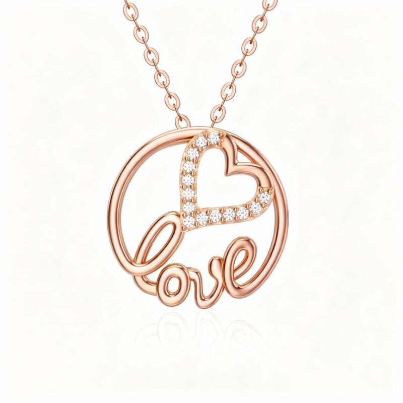 Colar com pendente redondo de moissanita em ouro rosa 10K-1