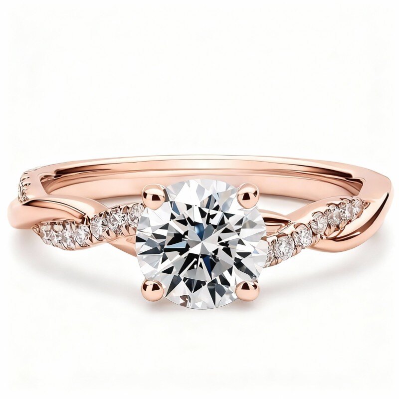 Anillo redondo de oro rosa de 10 quilates con moissanita-5