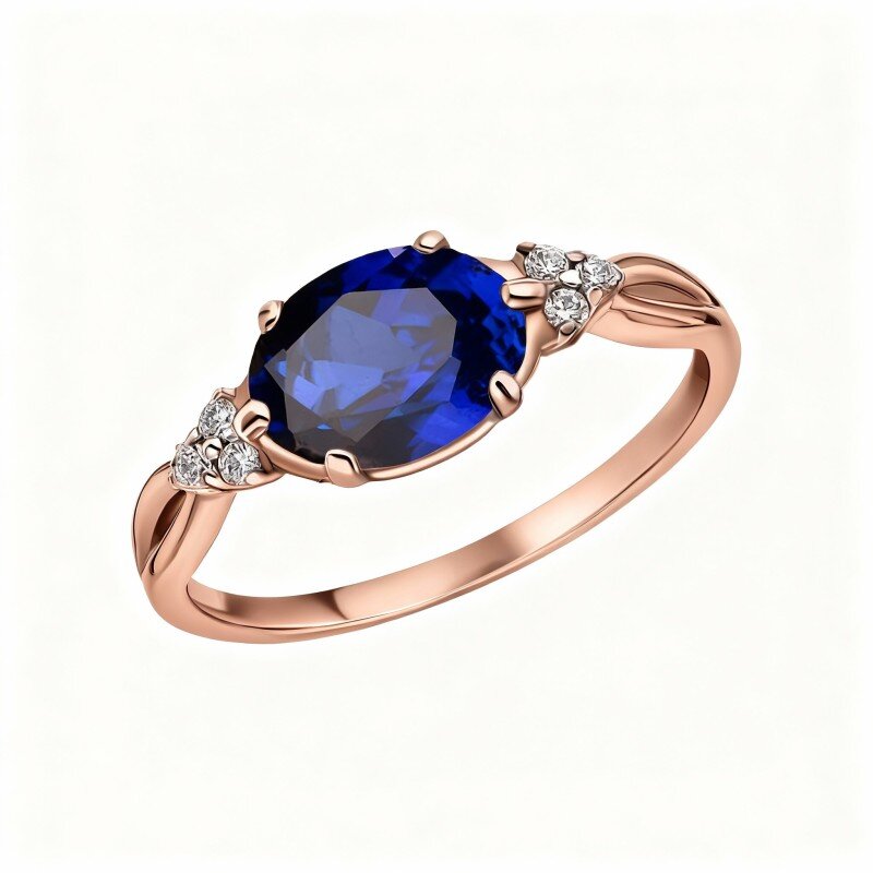 10K Rose Gold Moissanite & Sapphire Wedding Ring-1