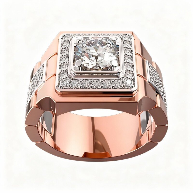 Anel quadrado de moissanita em ouro rosa 18K para homem-1