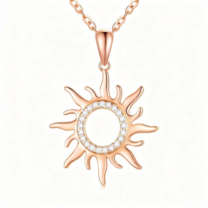 10K Rose Gold Moissanite Sun Pendant Necklace-1