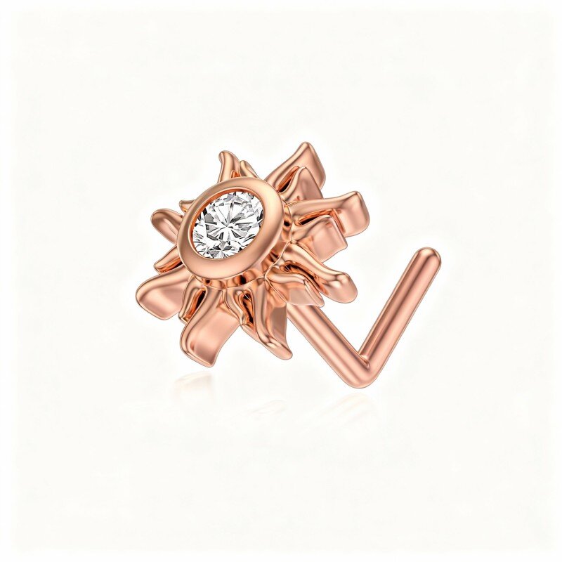 18K Rose Gold Moissanite Sunflower Nose Ring-1