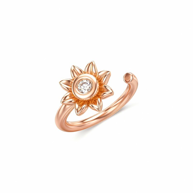 Kolczyk do nosa z moissanitem w kształcie słonecznika wykonany z 14-karatowego różowego złota-1