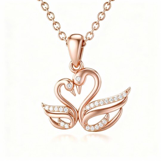 10K Rose Gold Moissanite Swan Pendant Necklace