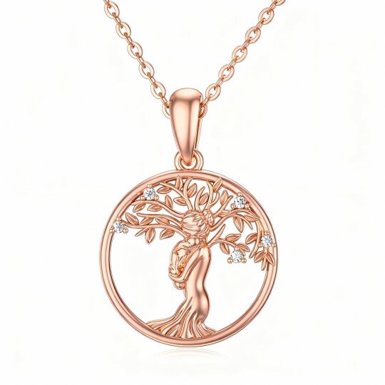 10K Rose Gold Moissanite Tree Of Life & Mother & Daughter Pendant Necklace